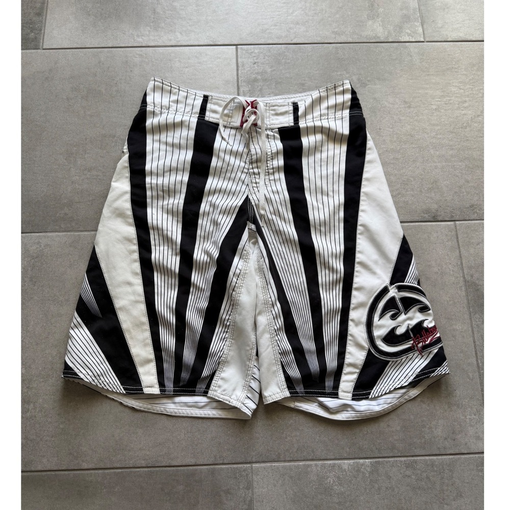 Vintage Y2K Andy Iron Samurai Rising Sun Billabong Mens Striped Board Shorts 30"